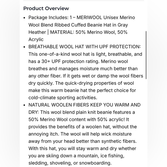 Meriwool Beanie for Men and Women Merino Wool Blend Ribbed Knit Winter Hat - Picture 4 of 9